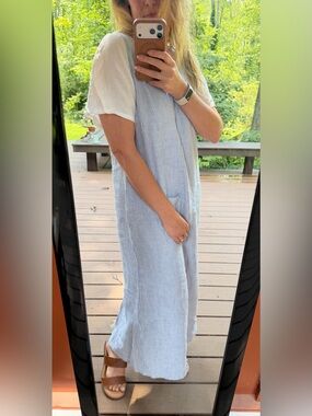 Blue & White Striped Linen Maxi Dress